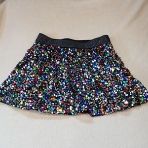 Girls' Multicolor Sequin Party Skirt with Black Elastic Waistband